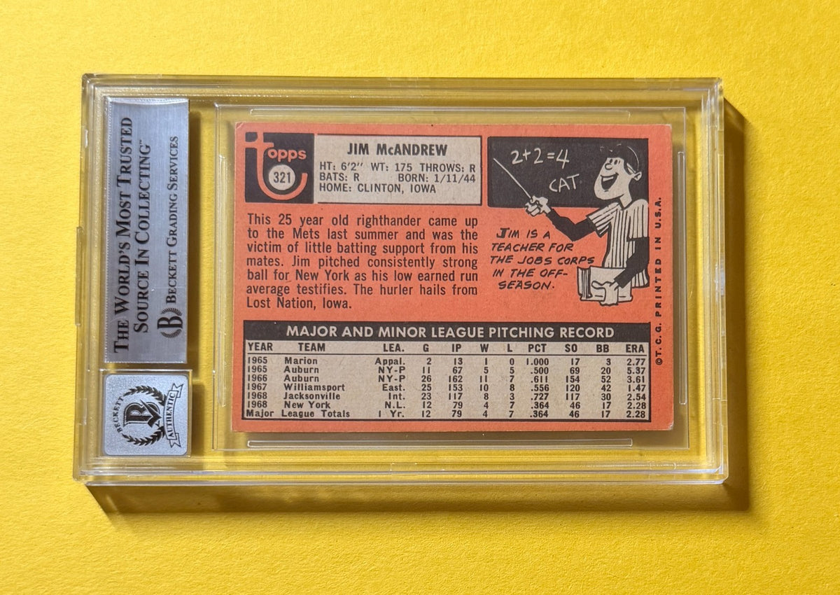 1969 TOPPS JIM MCANDREW #321 SIGNED AUTO CARD BECKETT 10 AUTHENTIC METS