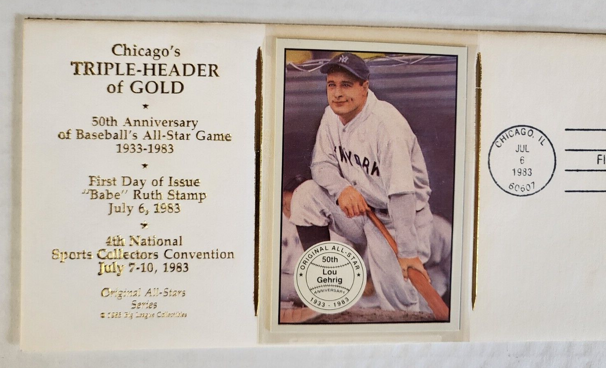 CHICAGO'S TRIPLE-HEADER OF GOLD CACHET FIRST DAY ISSUE BABE RUTH LOU GEHRIG
