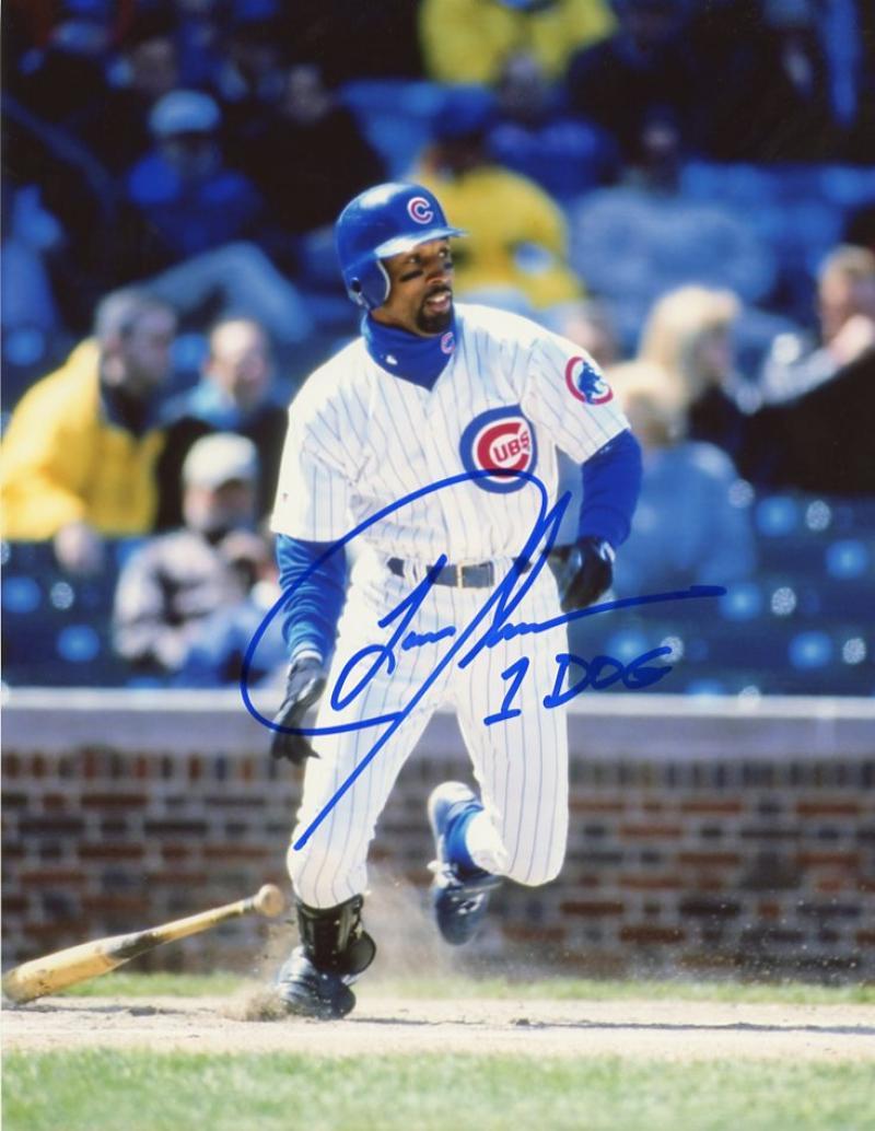 LANCE JOHNSON 1 DOG ACTION CHICAGO CUBS SIGNED AUTOGRAPHED 8x10 PHOTO W/COA