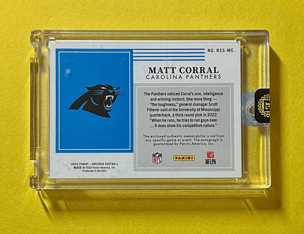 2022 PANINI ENCASED MATT CORRAL DUAL RELIC RPA /50 #RSS-MC PANTHERS