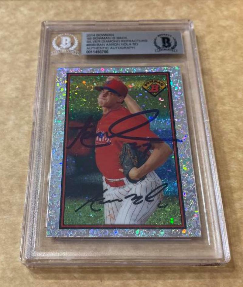 2014 BOWMAN SILVER DIAMOND AARON NOLA SIGNED CARD BECKETT AUTHENTIC AUTOGRAPHED
