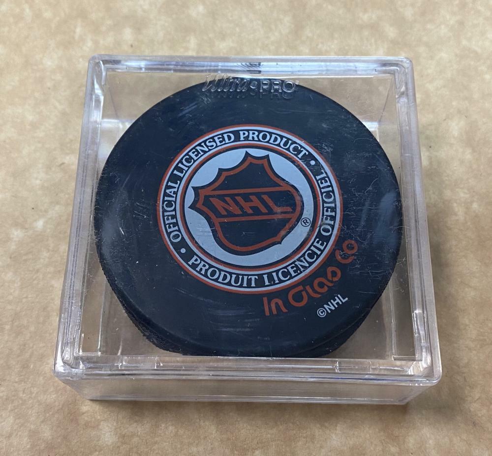 PIERRE PILOTE CHICAGO BLACK HAWKS HOF 75 SIGNED AUTOGRAPHED PUCK W/COA