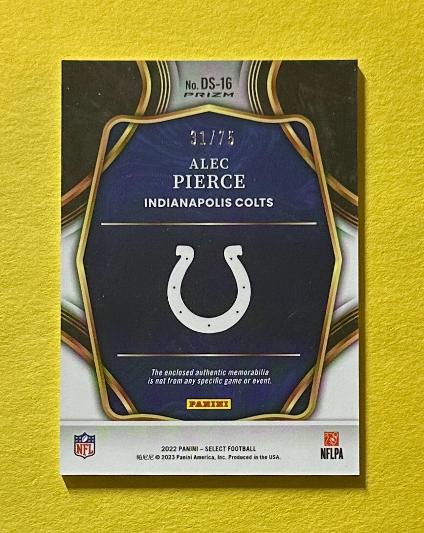 2022 PANINI SELECT ALEC PIERCE RELIC /75 #DS-16 COLTS ROOKIE CARD