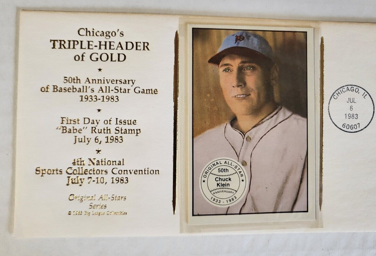 CHICAGO'S TRIPLE-HEADER OF GOLD CACHET FIRST DAY ISSUE BABE RUTH CHUCK KLEN