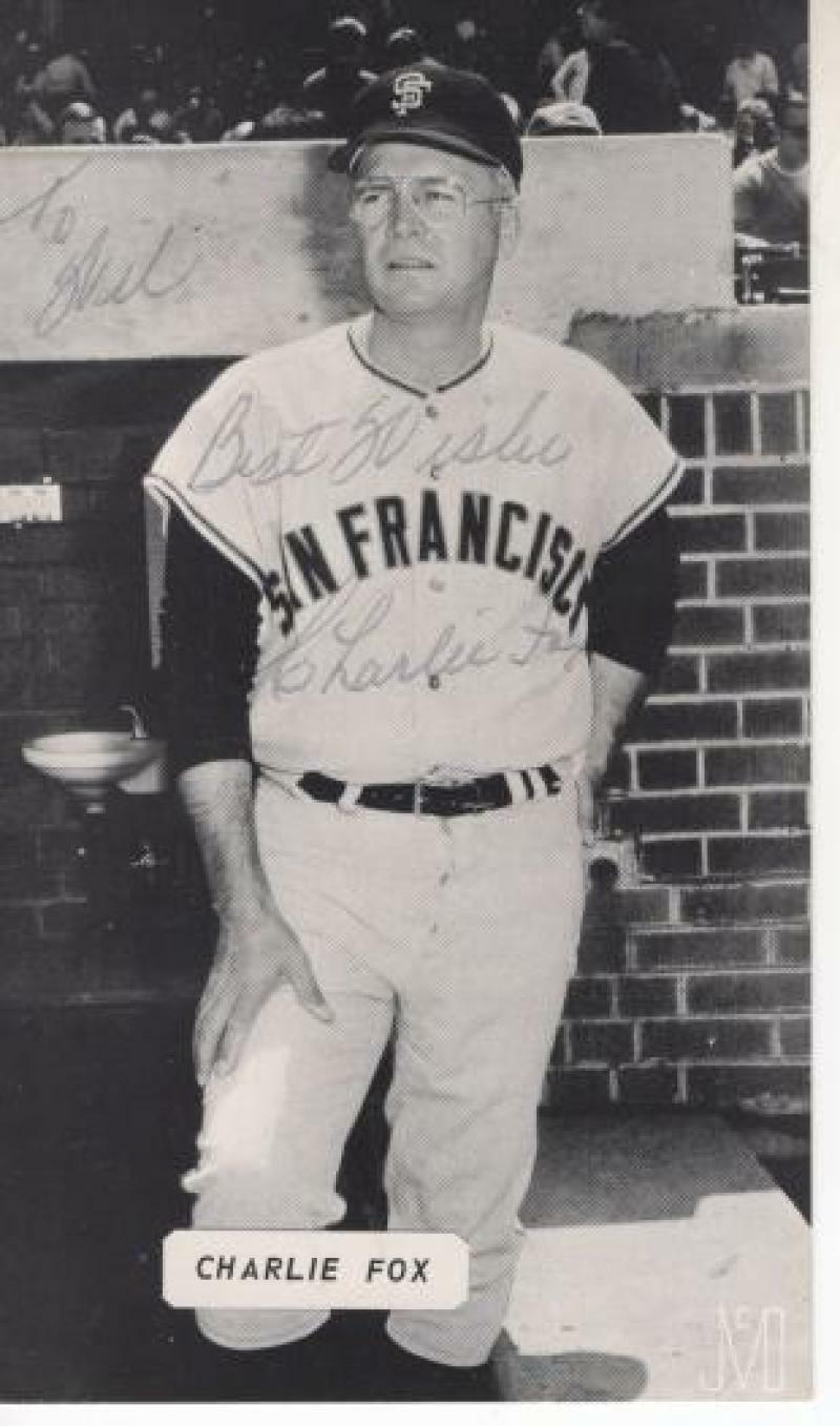 CHARLIE FOX SAN FRANCISCO GIANTS SIGNED AUTOGRAPHED 3X5 POSTCARD W/ COA