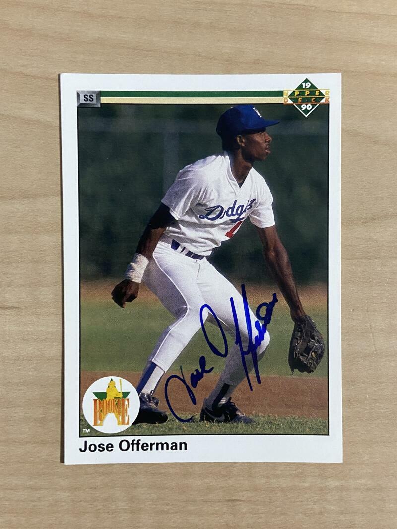 JOSE OFFERMAN LOS ANGELES DODGERS SIGNED 1990 UPPER DECK CARD #46 W/COA