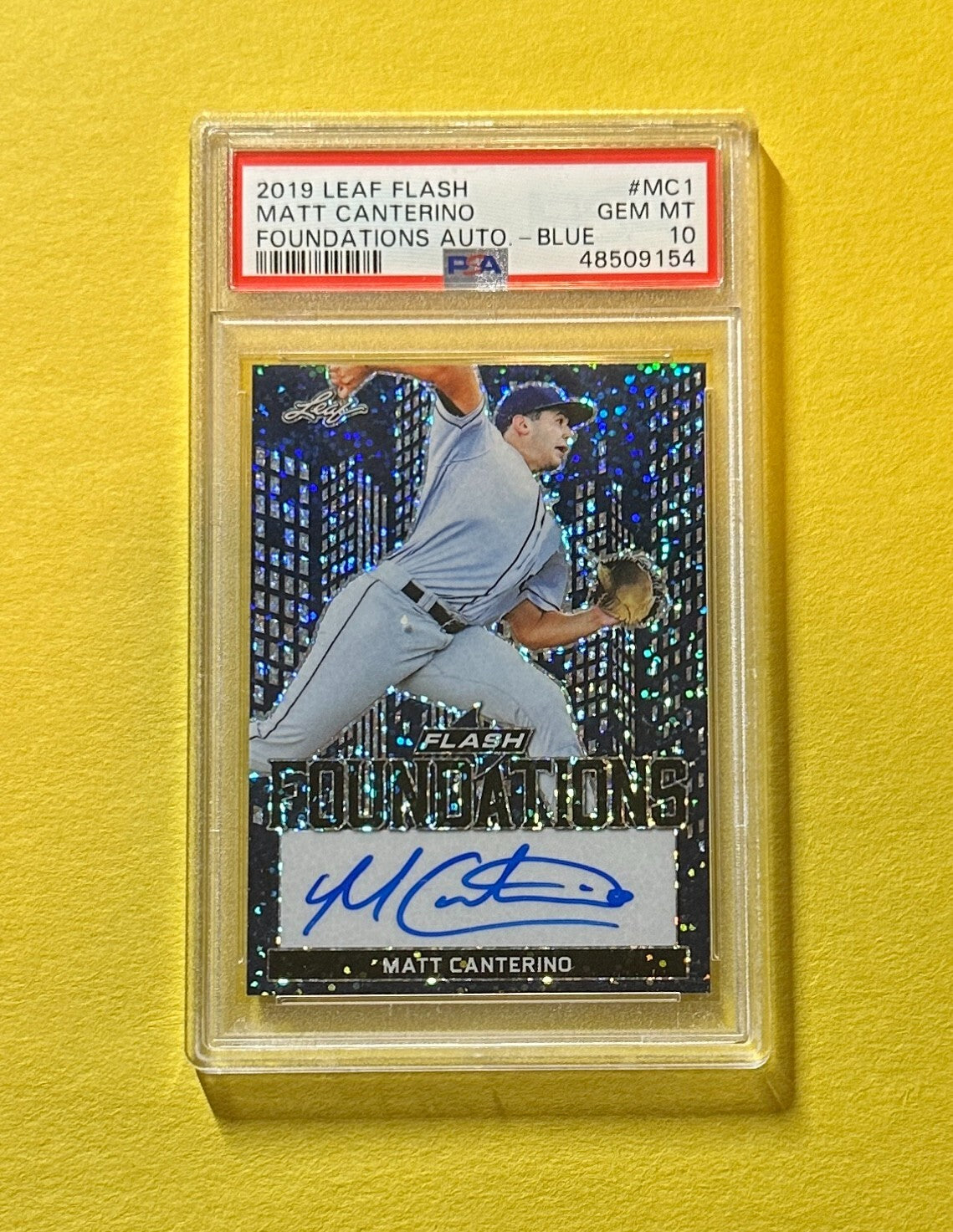 2019 LEAF FLASH MATT CANTERINO BLUE FOUNDATIONS AUTO /50 #MC1 PSA GEM MT 10