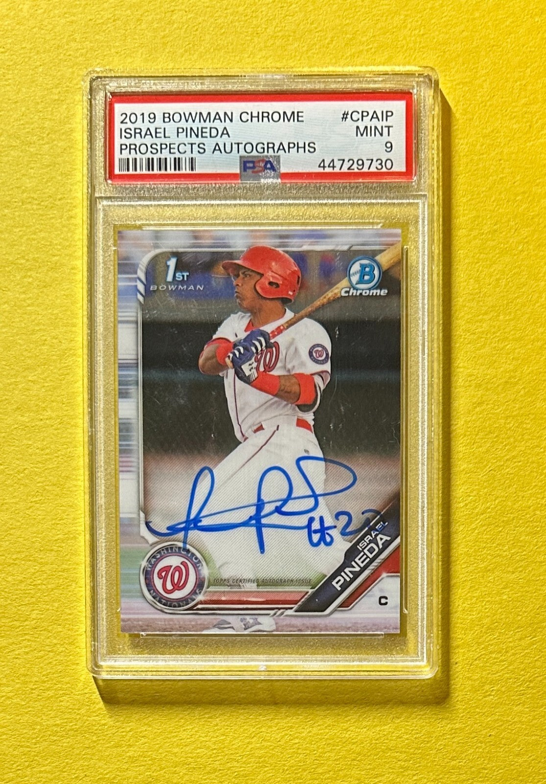 2019 BOWMAN CHROME ISRAEL PINEDA BASE 1ST BOWMAN AUTO #CPAIP PSA MINT 9