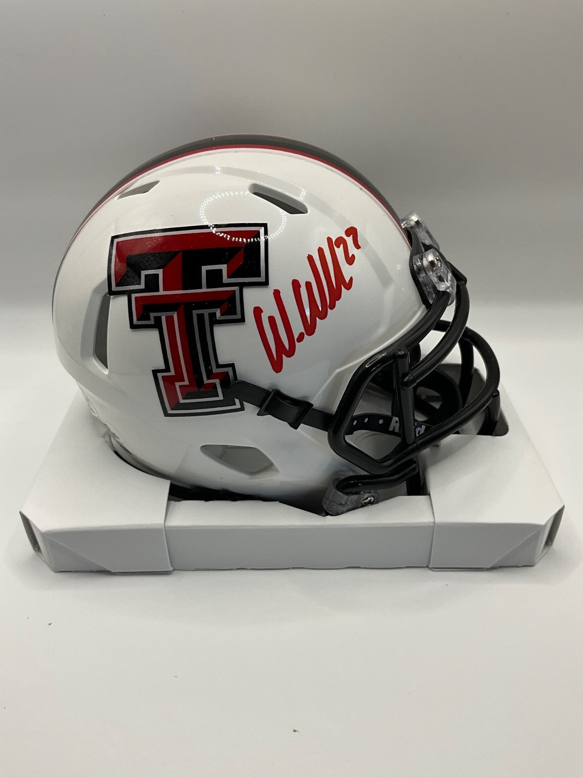 WES WELKER TEXAS TECH RED RAIDERS SIGNED SPEED MINI HELMET JSA