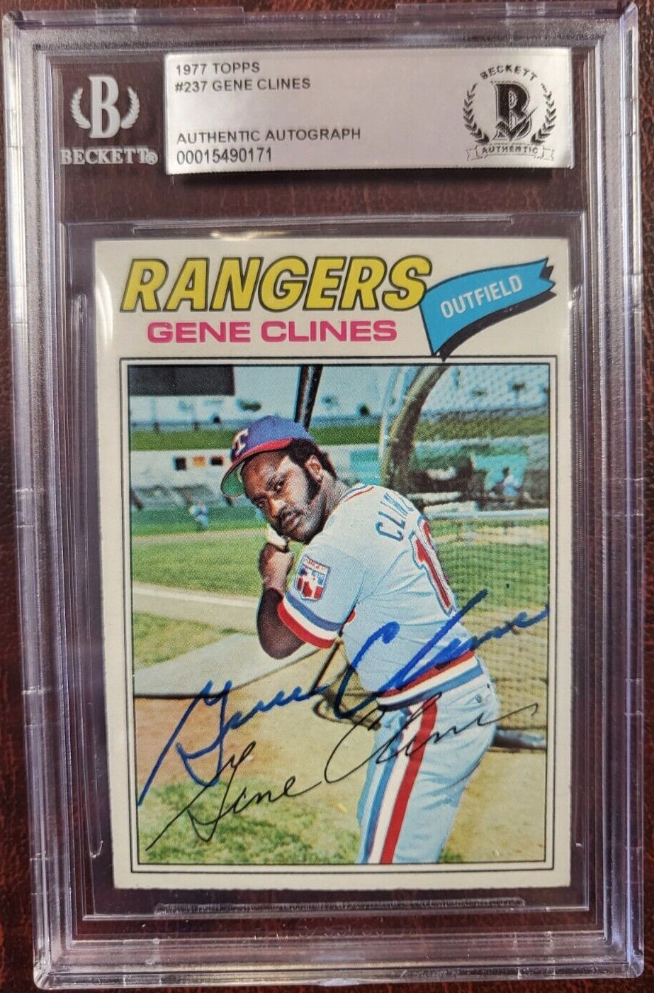 1977 TOPPS GENE CLINES RANGERS SIGNED AUTO #277 CARD BECKETT AUTHENTIC