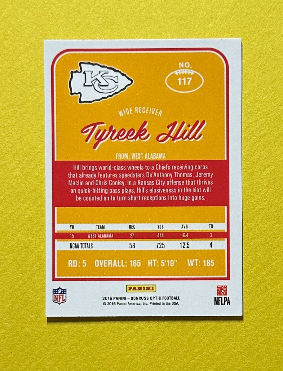 2016 PANINI OPTIC TYREEK HILL ROOKIE CARD #117 CHIEFS