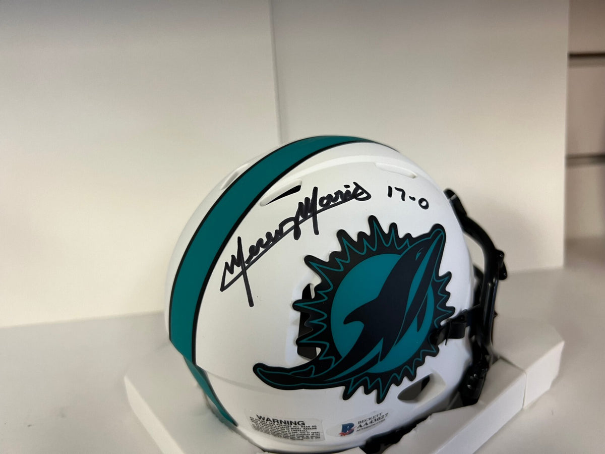 MERCURY MORRIS 17-0 MIAMI DOLPHINS SIGNED AUTOGRAPHED LUNAR MINI HELMET BECKETT