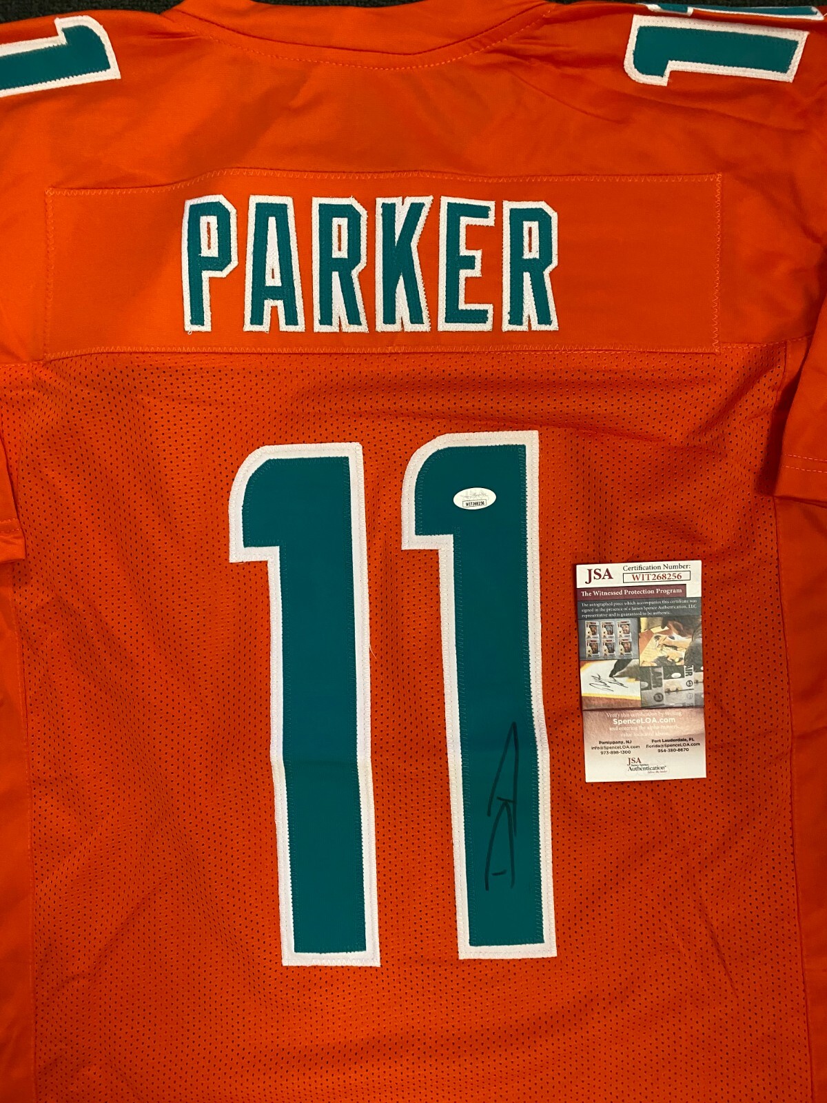 DEVANTE PARKER MIAMI DOLPHINS SIGNED AUTOGRAPH CUSTOM ORANGE JERSEY SZ XL JSA **