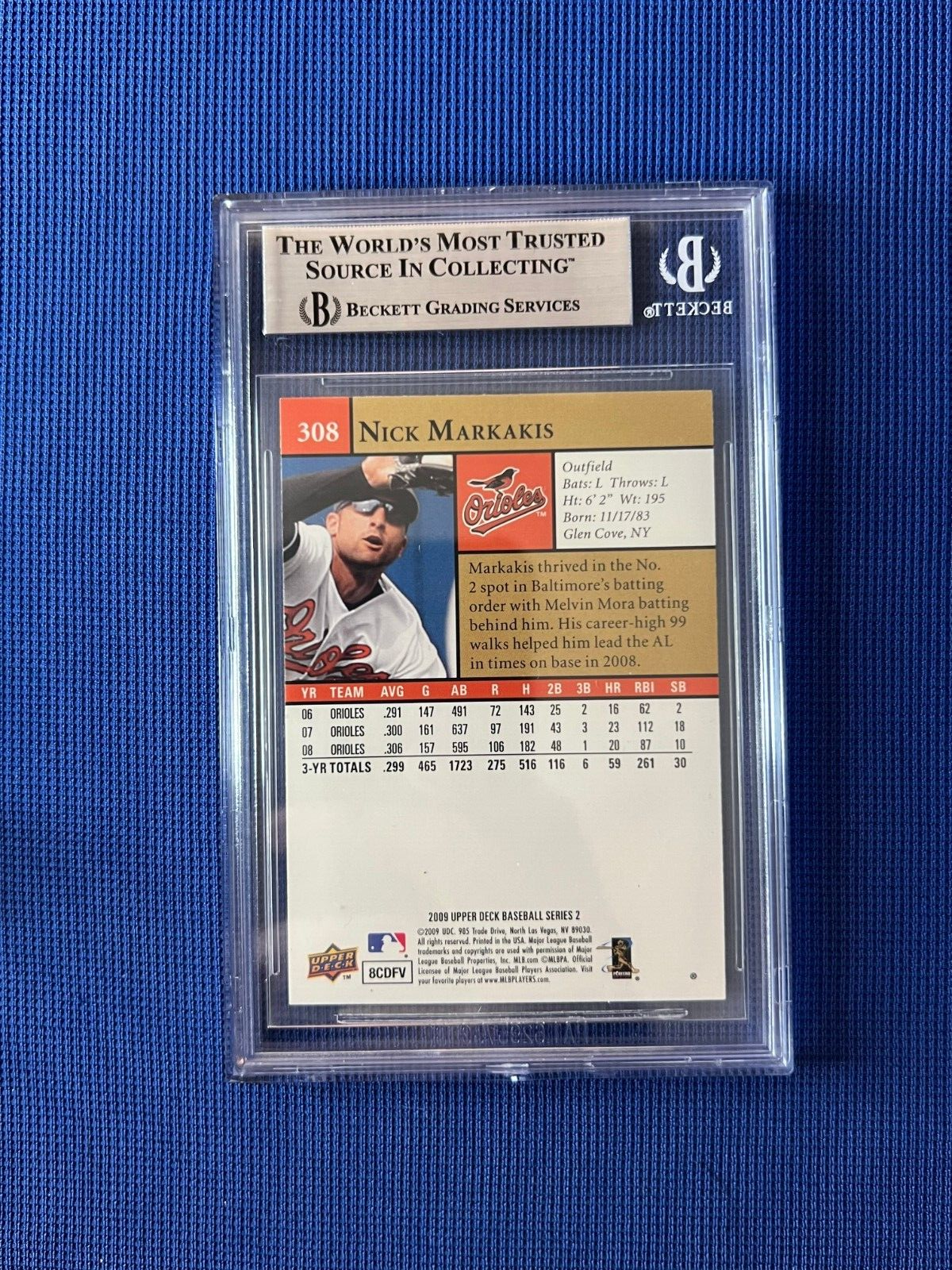 2009 UD FIRST EDITION NICK MARKAKIS ORIOLES SIGNED AUTOGRAPHED #308 CARD BECKETT