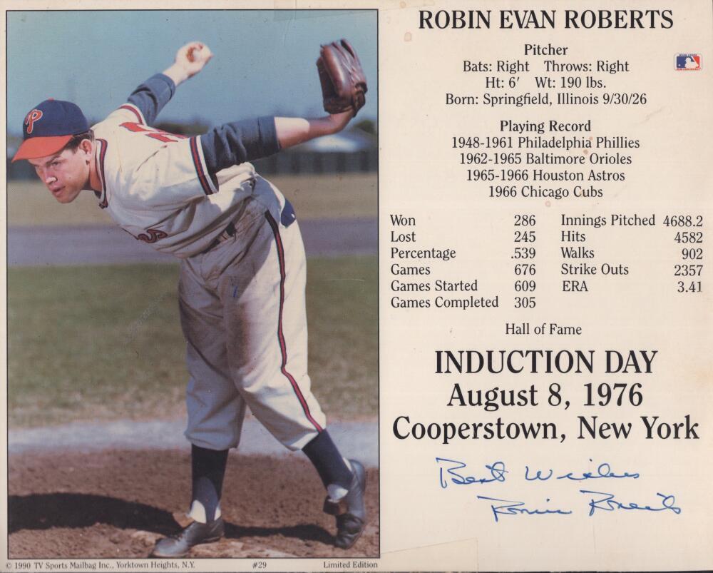 ROBIN ROBERTS PHILLIES SIGNED AUTOGRAPHED 8X10 PHOTO W/ COA