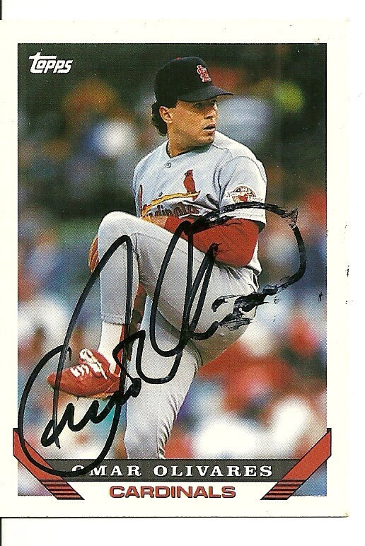 OMAR OLIVARES ST. LOUIS CARDINALS SIGNED AUTO 1993 TOPPS CARD #490 W/COA