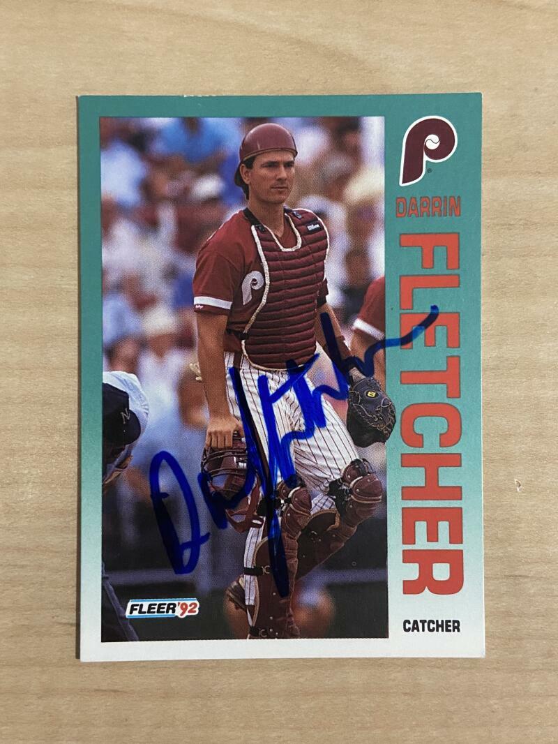 DARRIN FLETCHER PHILADELPHIA PHILLIES SIGNED 1992 FLEER CARD #530 W/COA