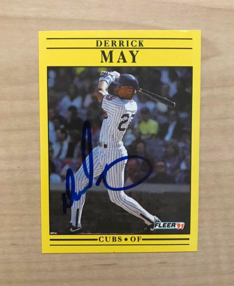 DERRICK MAY CHICAGO CUBS SIGNED AUTOGRAPHED 1991 FLEER CARD #427 W/COA