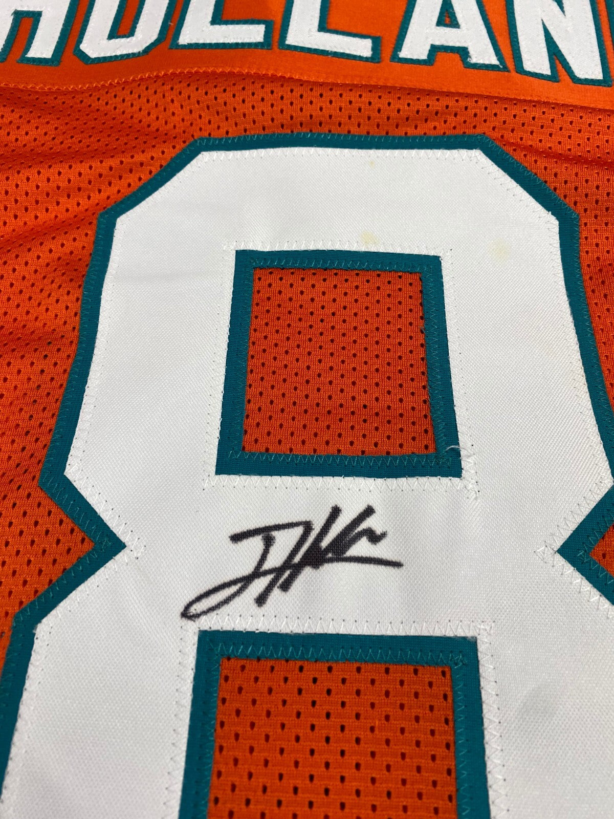 JEVON HOLLAND #8 DOLPHINS SIGNED AUTOGRAPHED ORANGE CUSTOM JERSEY SIZE XL JSA *