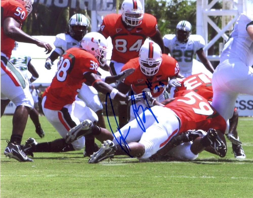 DAMIEN BARRY #38 MIAMI HURRICANES SIGNED AUTOGRAPHED 8X10 PHOTO W/COA