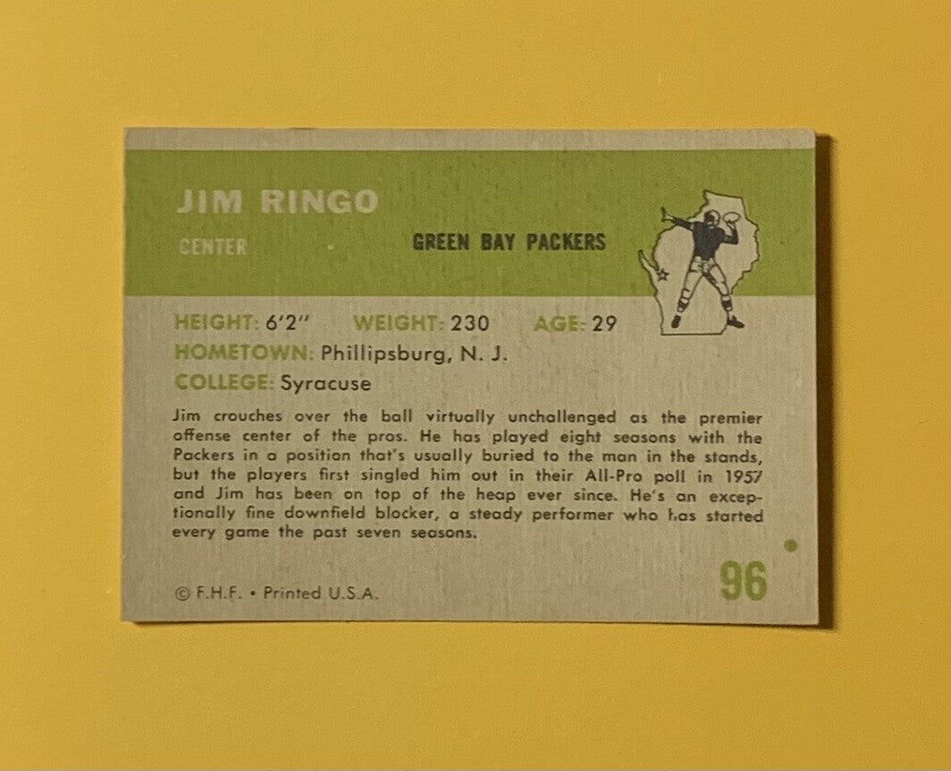 1961 FLEER JIM RINGO #96 PACKERS