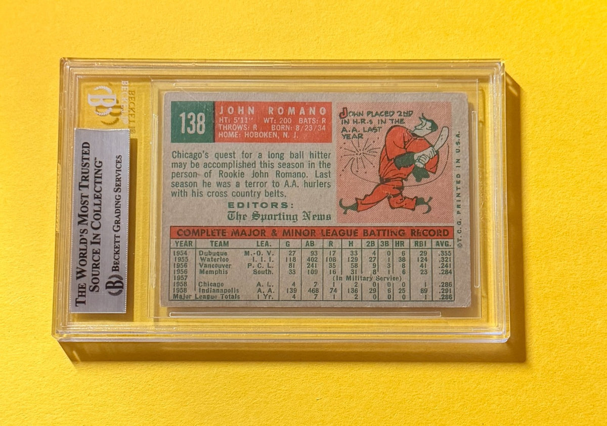 1959 TOPPS JOHN ROMANO RS #138 SIGNED AUTO CARD BECKETT AUTHENTIC WHITE SOX