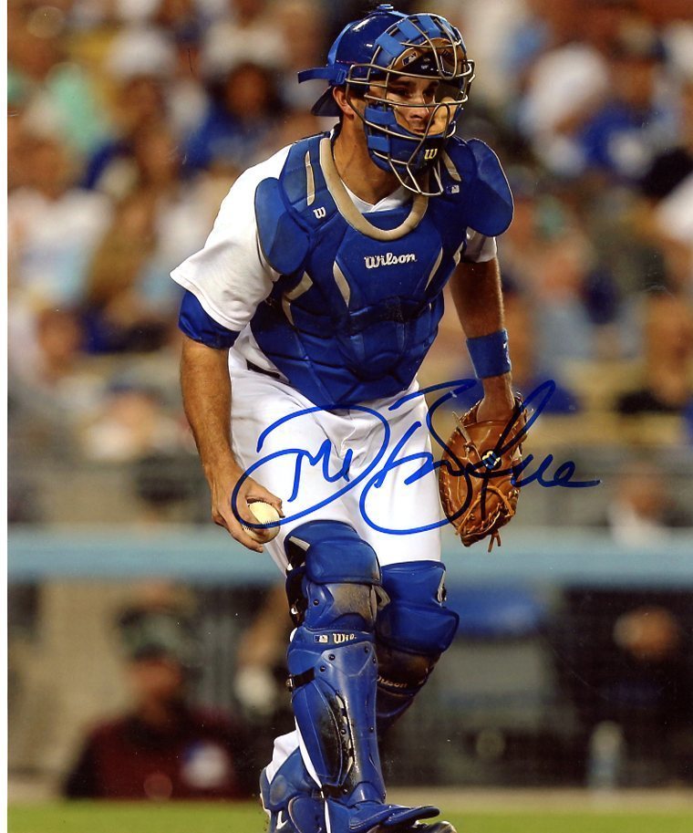 DREW BUTERA CATCHING LOS ANGELES DODGERS SIGNED AUTOGRAPHED 8X10 PHOTO W/COA