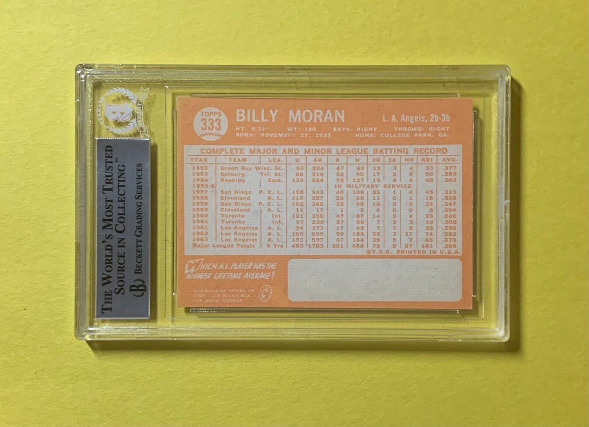 1964 TOPPS BILLY MORAN #333 AUTHENTIC AUTO BECKETT CERTIFIED ANGELS