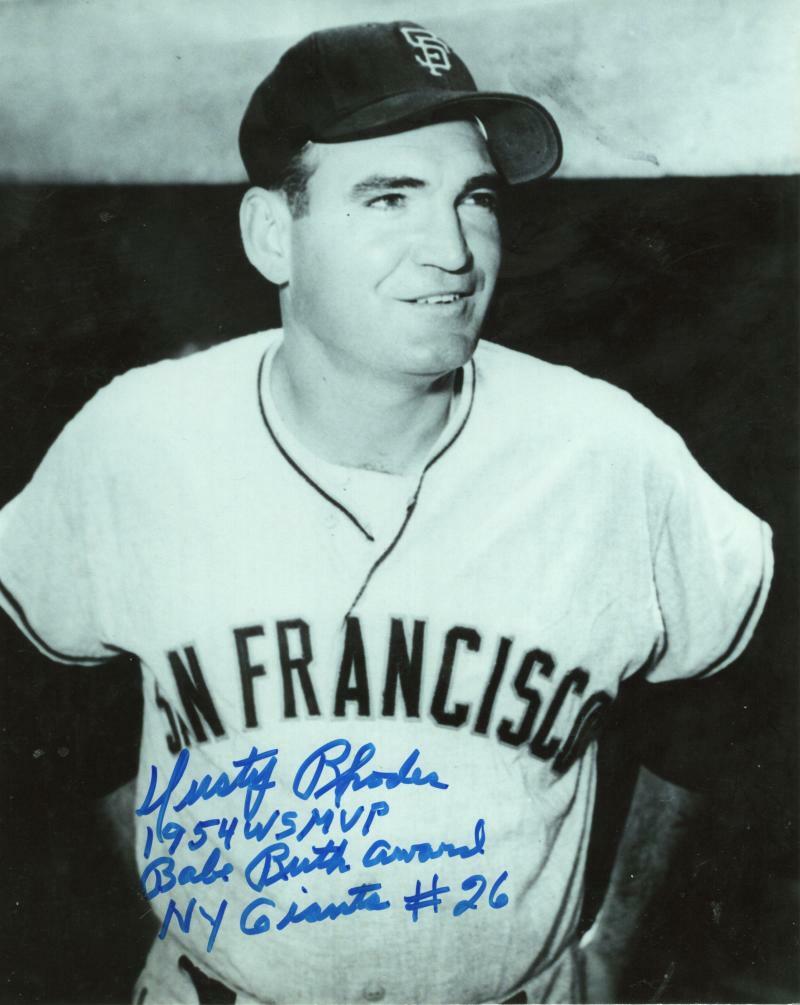 DUSTY RHODES 1954 WS MVP NY GIANTS BABE RUTH  SIGNED  8X10 PHOTO W/ COA