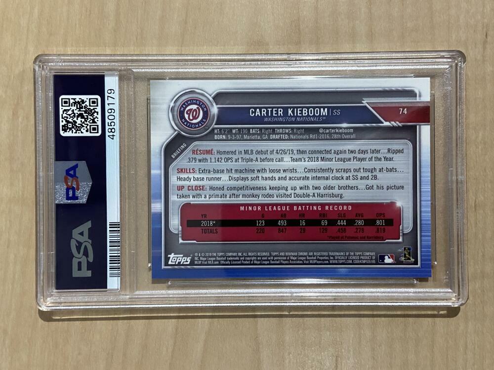 2019 BOWMAN CHROME CARTER KIEBOOM GREEN REFRACTOR 62/99 PSA 9 