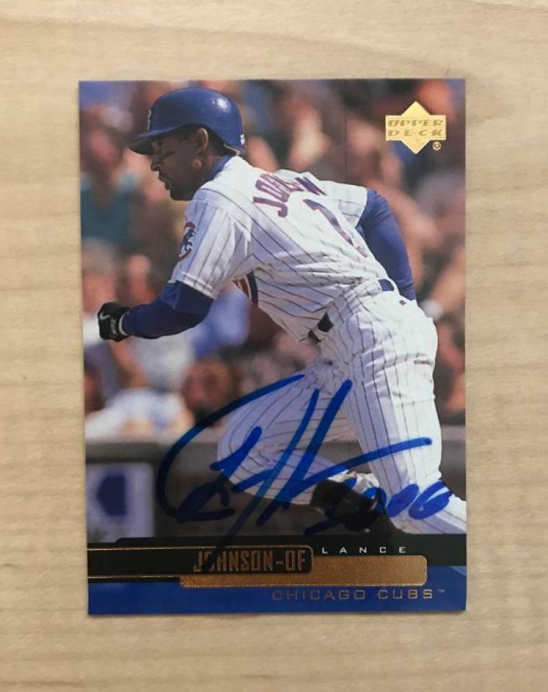 LANCE JOHNSON CHICAGO CUBS SIGNED AUTOGRAPHED 2000 UPPER DECK CARD #72 W/COA 