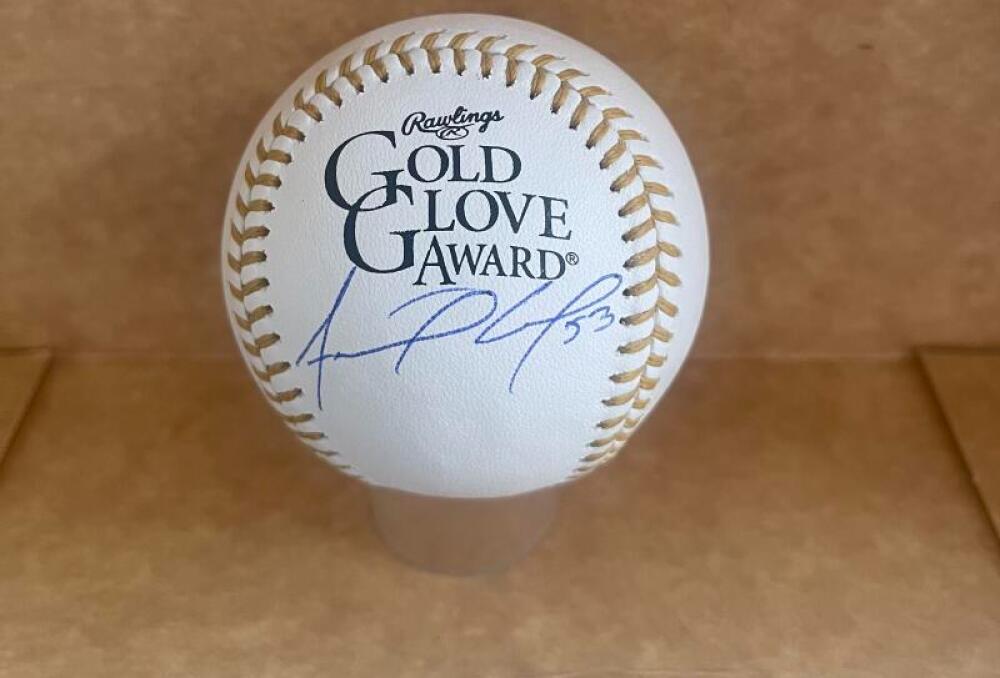 ADOLIS GARCIA RANGERS SIGNED AUTOGRAPHED GOLD GLOVE BASEBALL  BECKETT AUTH 
