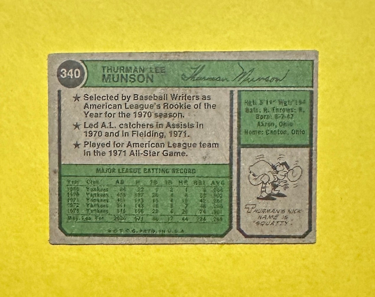 1974 TOPPS THURMAN MUNSON #340 YANKEES