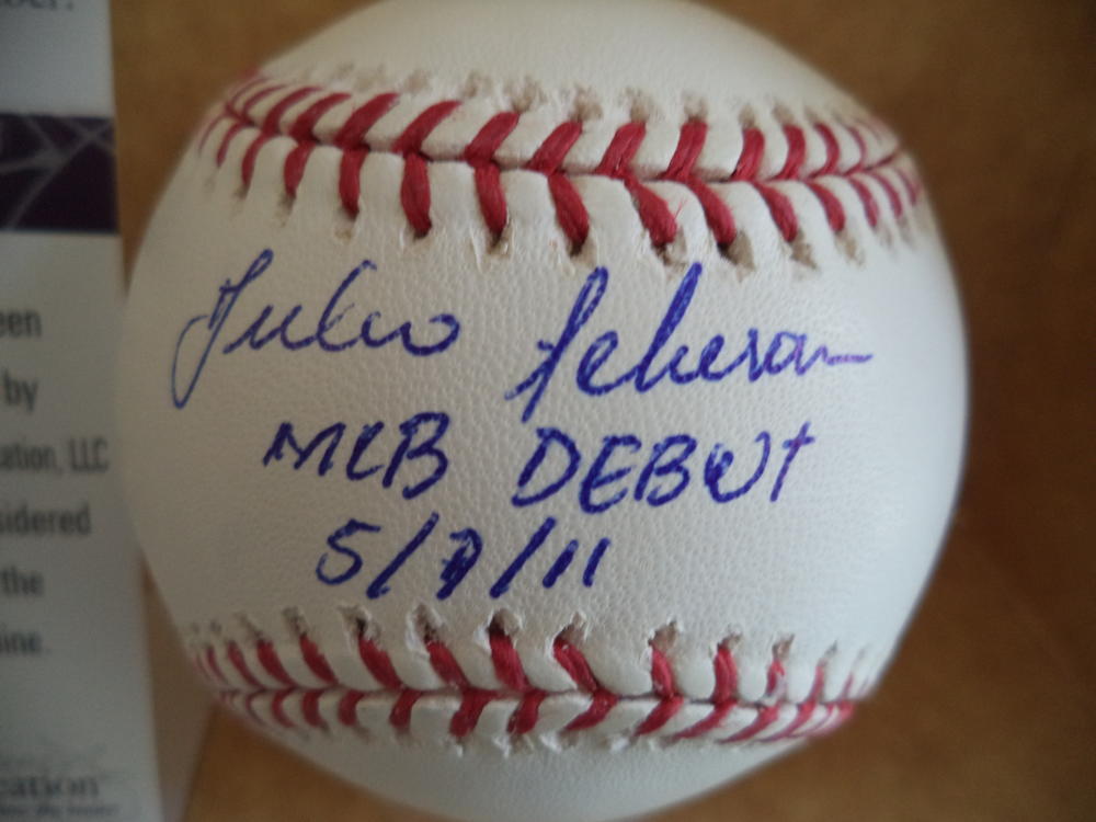 JULIO TEHERAN BRAVES MLB DEBUT SIGNED AUTOGRAPHED M.L. BASEBALL JSA V44695