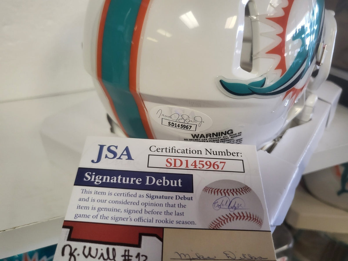 JEVON HOLLAND MIAMI DOLPHINS SIGNED AUTOGRAPH SPEED MINI HELMET JSA #SD145967