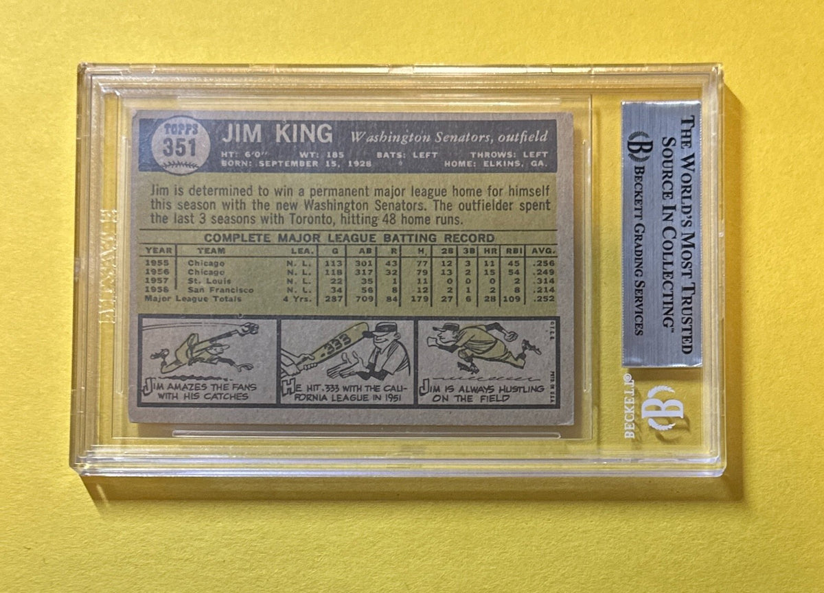 1961 TOPPS JIM KING #351 SIGNED BECKETT AUTH AUTO INSCRIBED MLB DEBUT 4/19/55