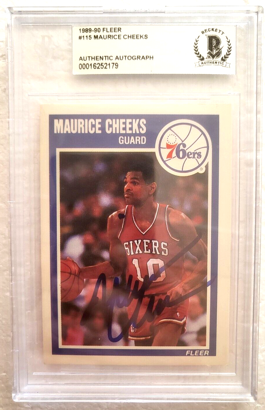 1989-90 FLEER MAURICE CHEEKS 76ERS SIGNED AUTOGRAPHED #115 CARD BECKETT