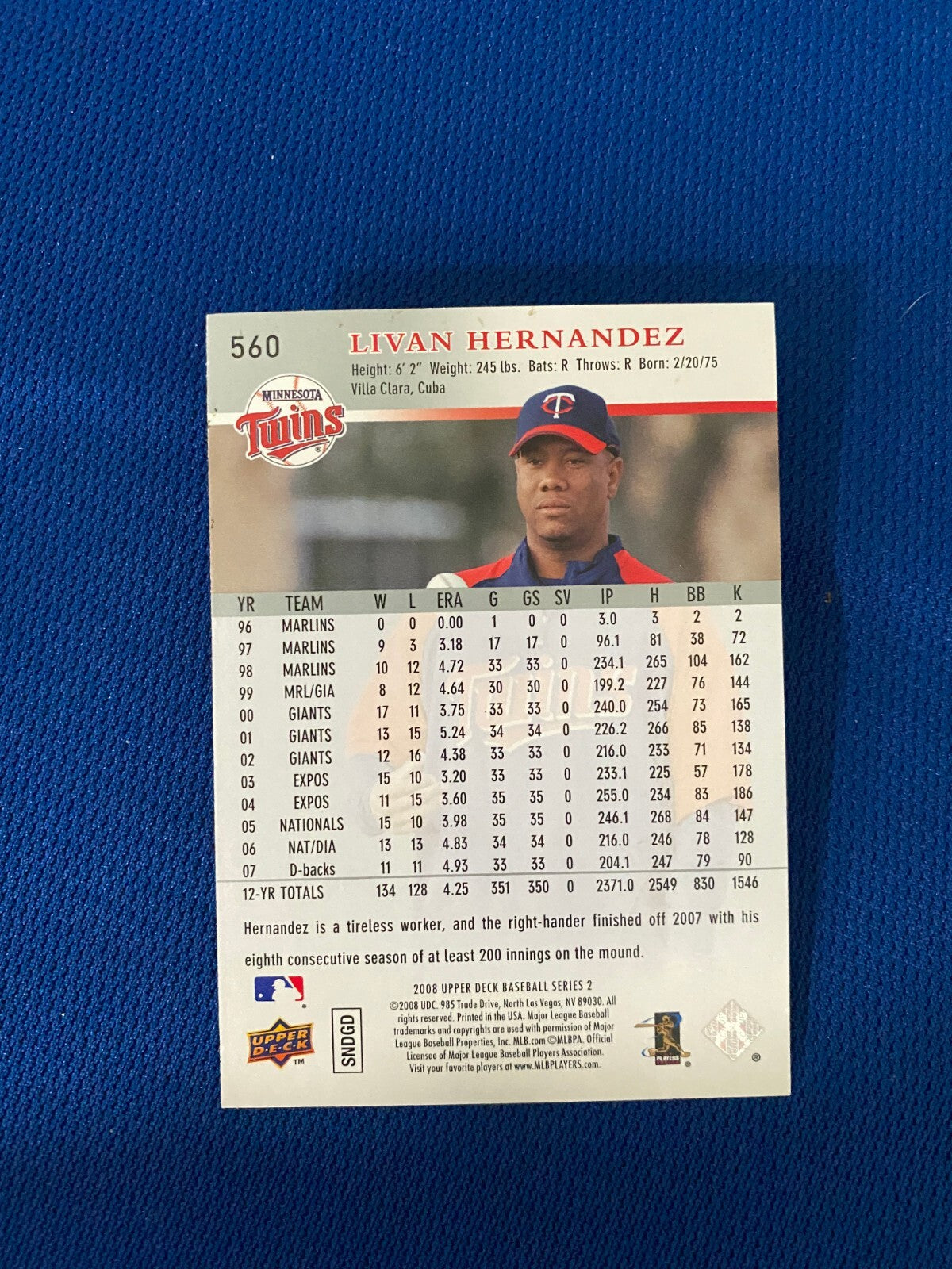 2008 UPPER DECK LIVAN HERNANDEZ TWINS AUTOGRAPH SIGNED CARD #560 W/COA