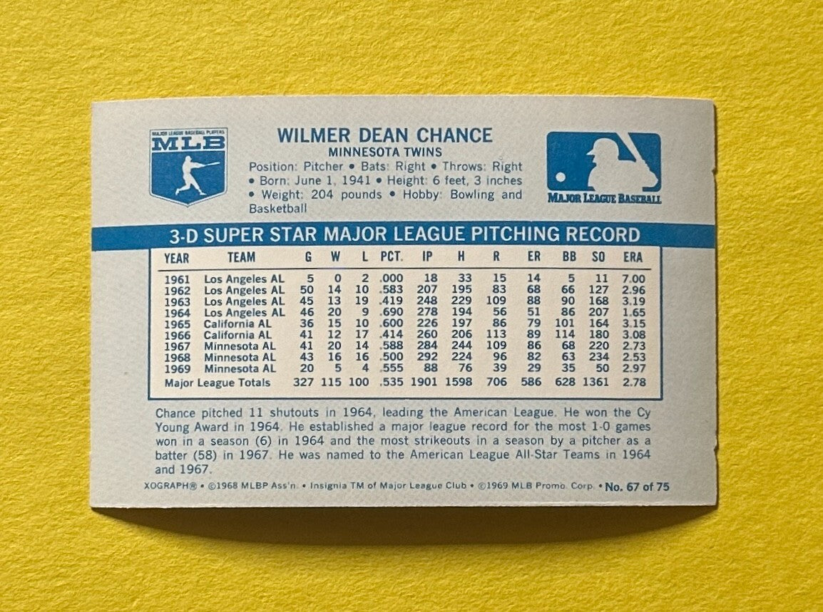 1970 KELLOGG'S 3-D WILMER DEAN CHANCE #67 TWINS