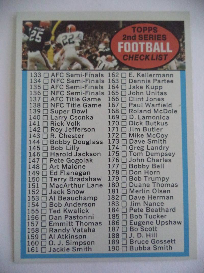 1973 TOPPS UNMARKED CHECKLIST 2ND SERIES #79 CARD 