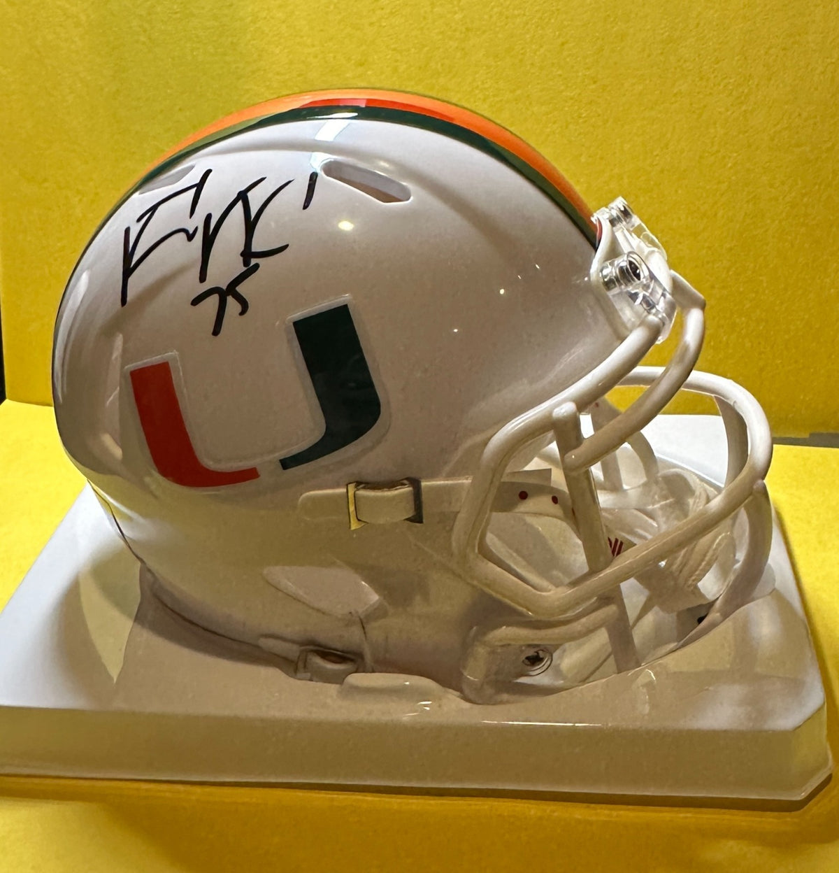 VINCE WILFORK MIAMI HURRICANES SIGNED AUTOGRAPHED WHITE MINI HELMET BAS