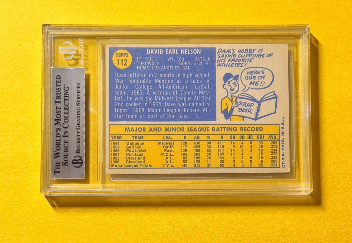 1970 TOPPS DAVE NELSON #112 SIGNED AUTO CARD BECKETT AUTHENTIC CLEVELAND