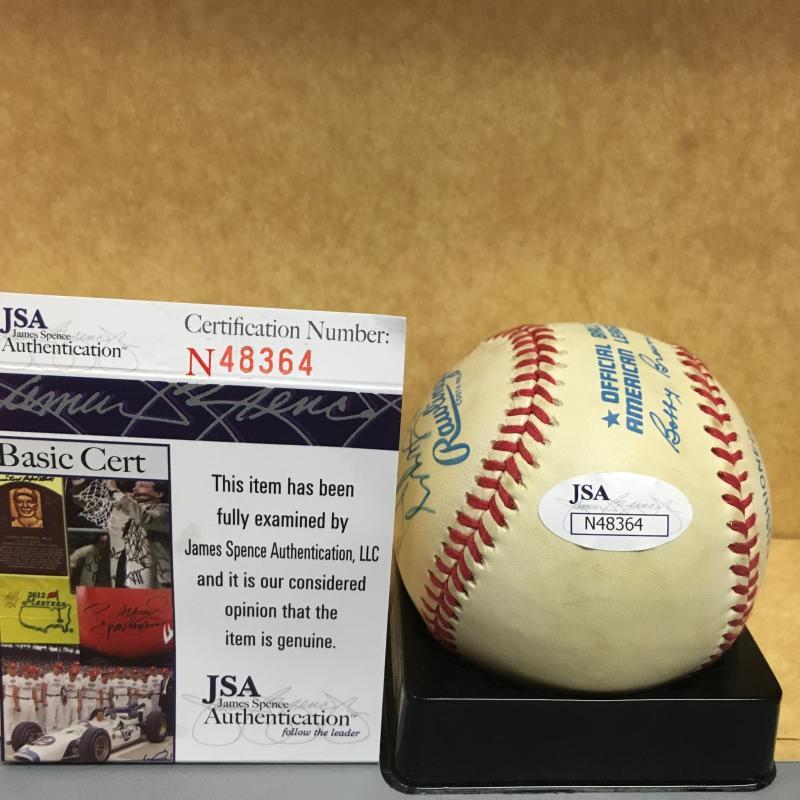 JOHNNY MIZE/HENRICH/SHAMSKY/LINZ/LOPEZ /BAHNSEN A.L. SIGNED BASEBALL JSA N48364