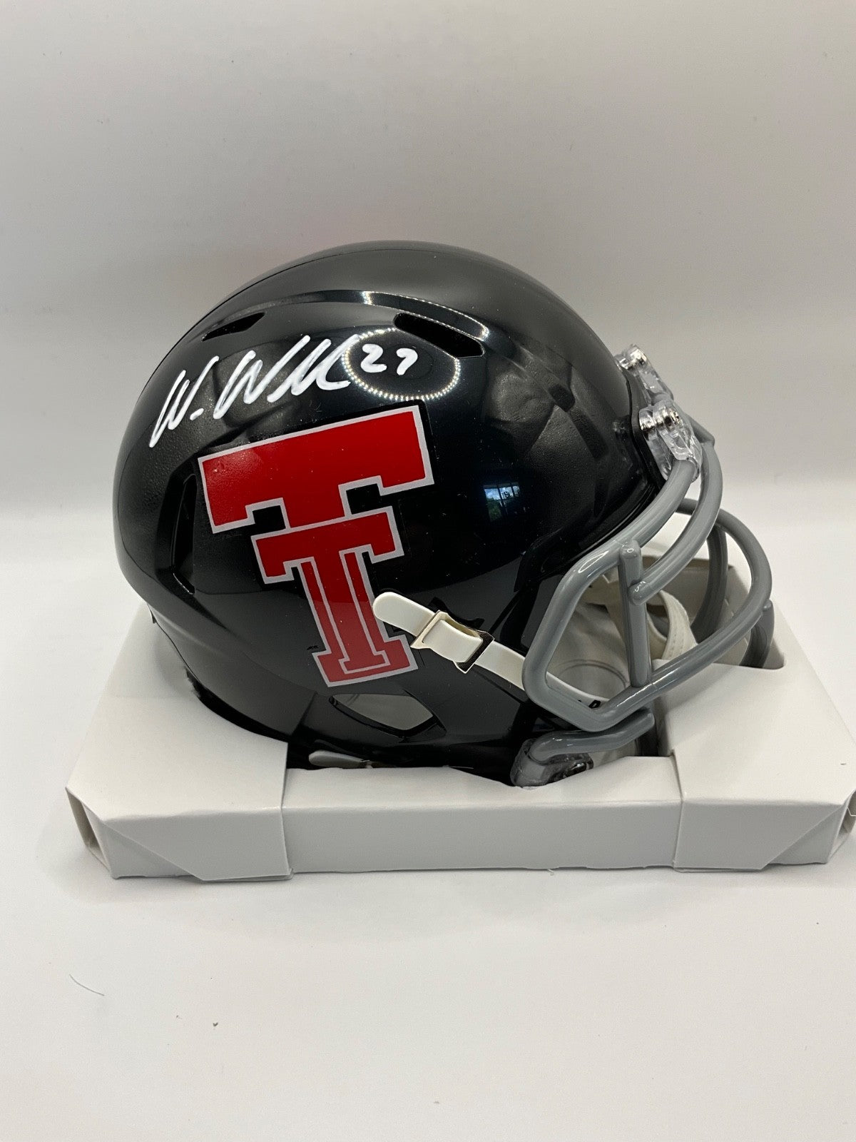 WES WELKER TEXAS TECH RED RAIDERS SIGNED SPEED BLACK MINI HELMET JSA