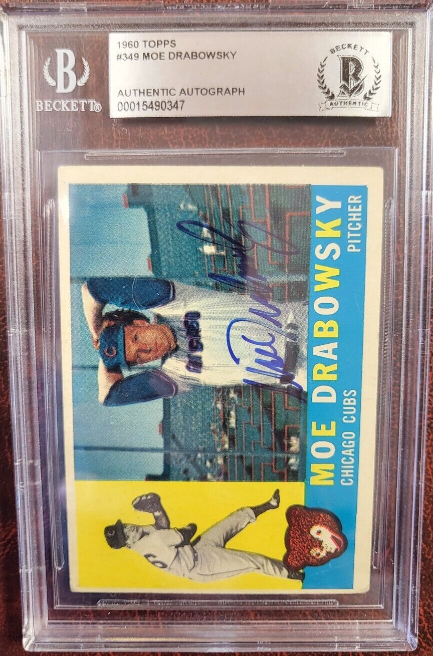 1960 TOPPS MOE DRABOWSKY CUBS SIGNED AUTOGRAPH #349 CARD BECKETT AUTH
