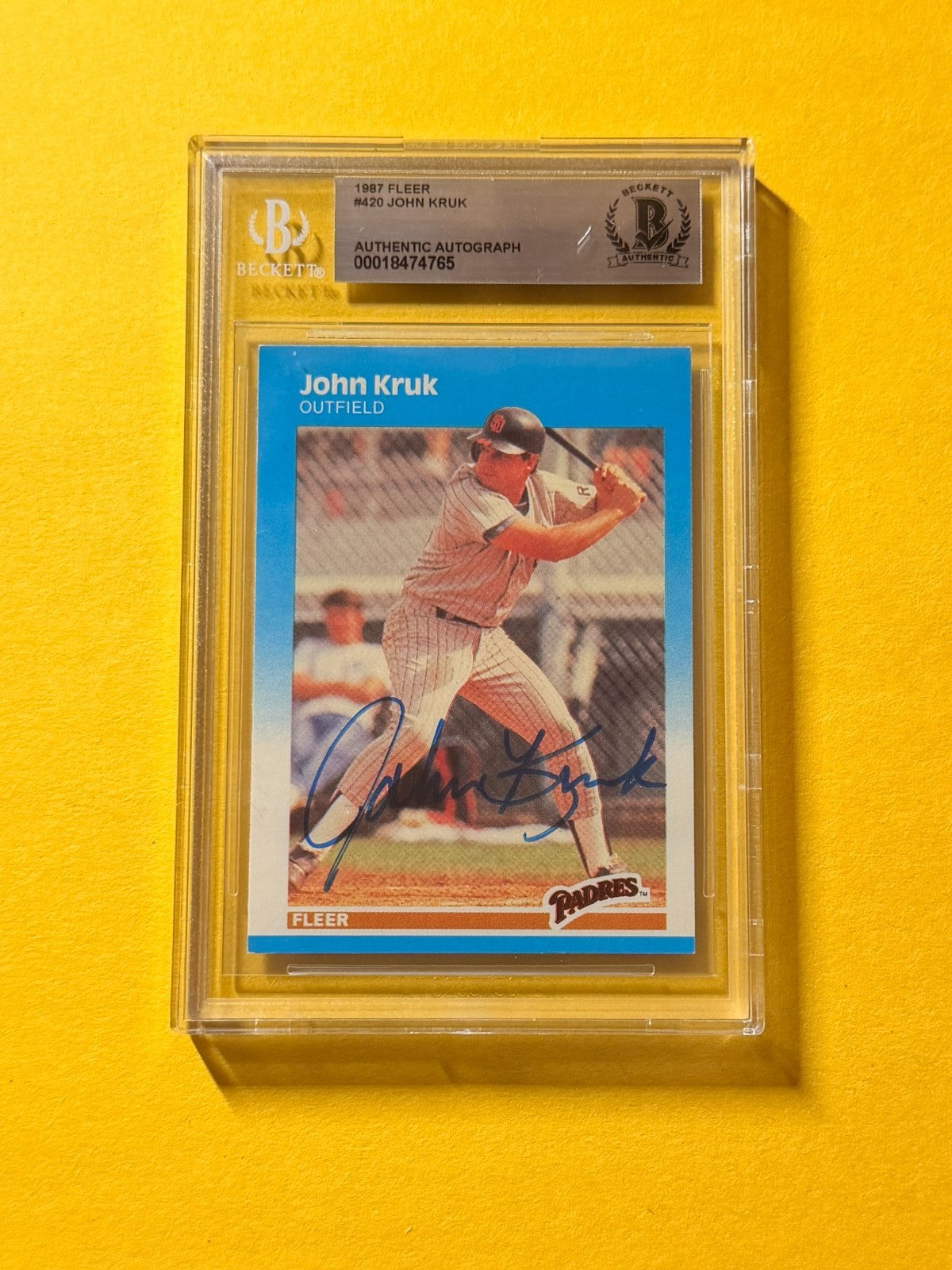 1987 FLEER JOHN KRUK #420 SIGNED AUTO CARD BECKETT AUTHENTIC PADRES