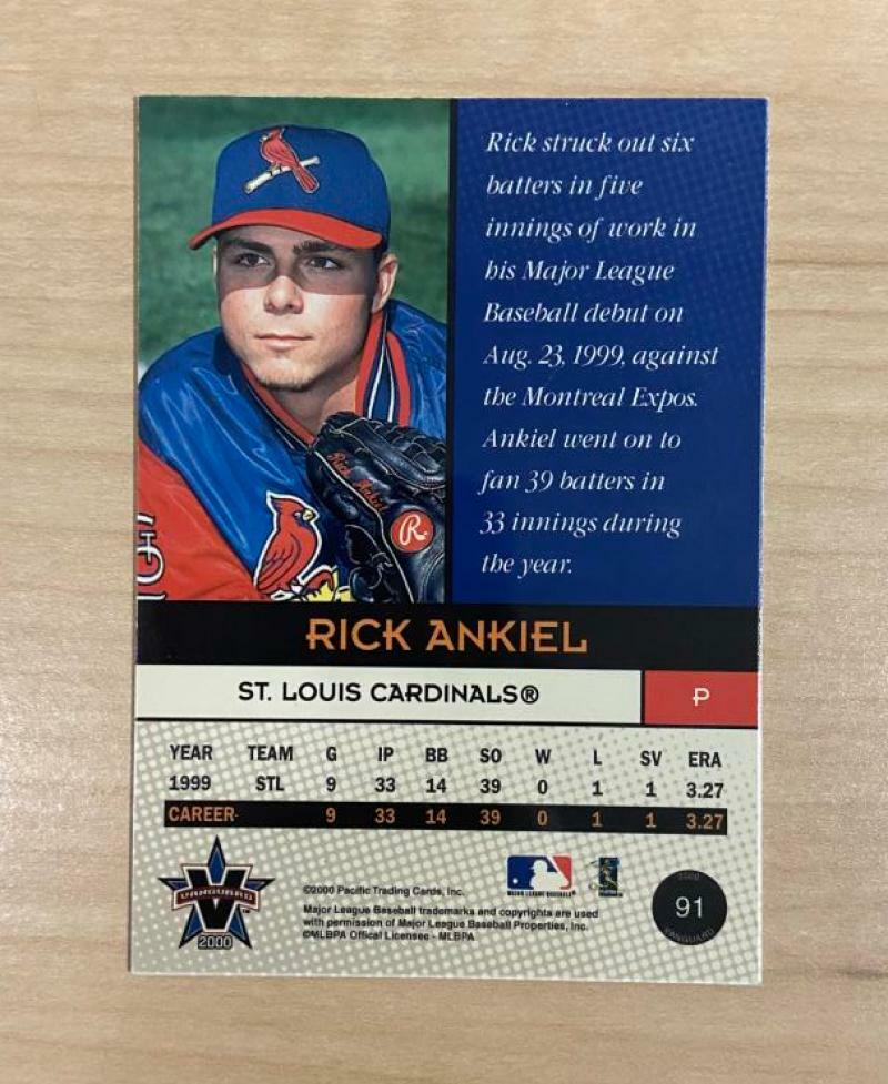 RICK ANKIEL ST. LOUIS CARDINALS SIGNED AUTOGRAPHED 2000 PACIFIC CARD #91 W/COA