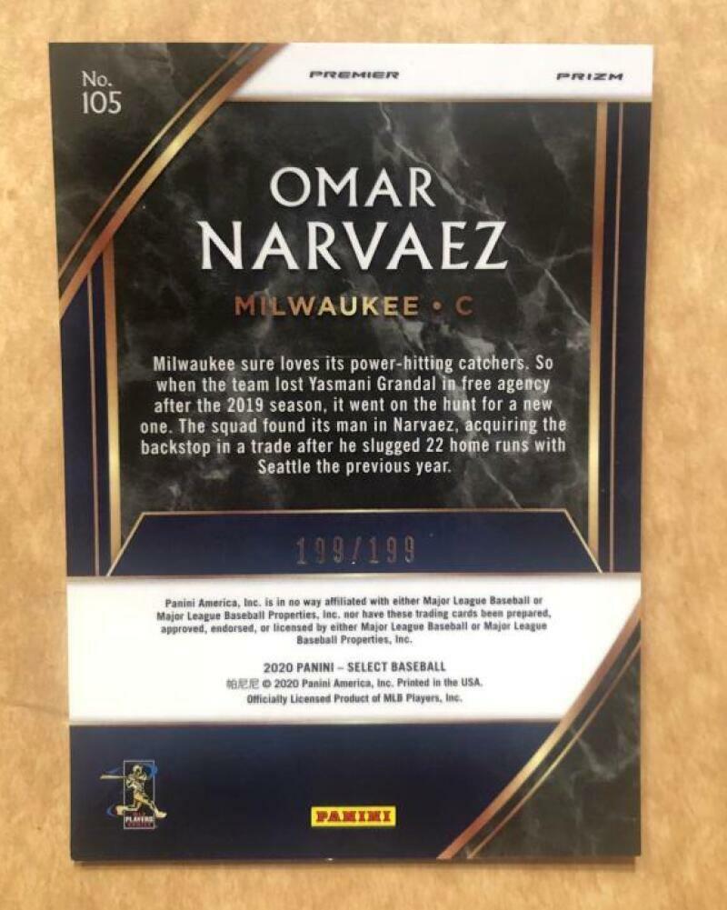 2020 SELECT BASEBALL PREMIER RED PRIZM OMAR NARVAEZ BREWERS #105 /199