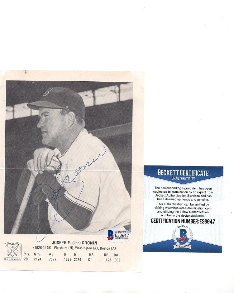 JOE CRONIN RED SOX JAY PUBLISHING SIGNED AUTOGRAPHED 5X7 PHOTO BECKETT E33647