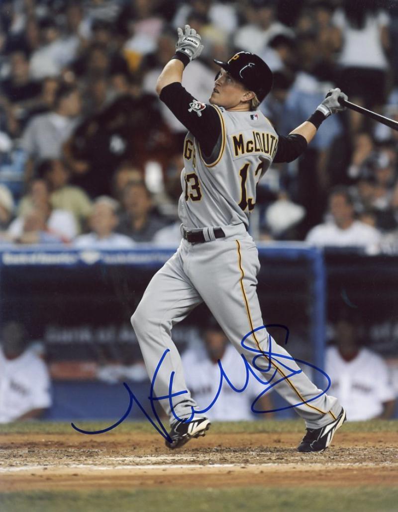 NATE MCLOUTH PITTSBURGH PIRATES SIGNED AUTOGRAPHED HITTING 8X10 PHOTO W/COA 